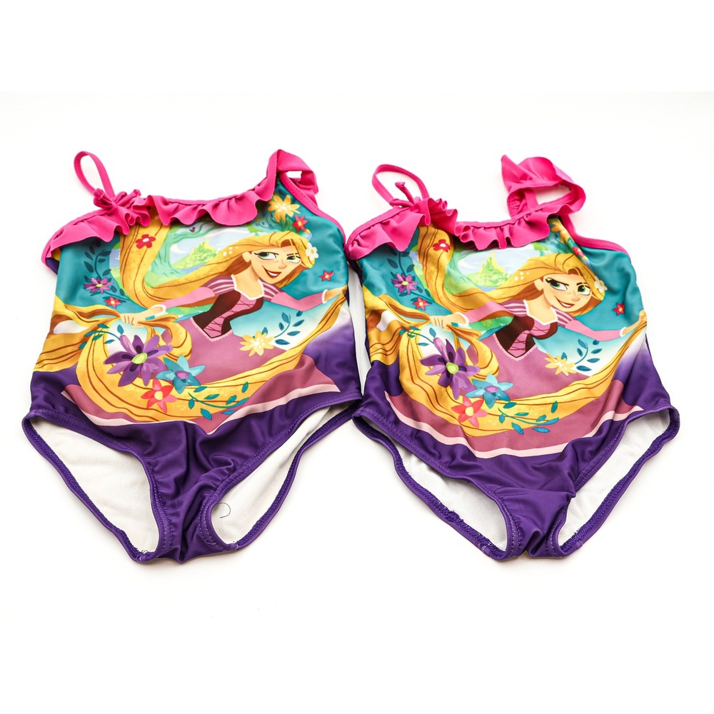 Disney Rapunzel Girls One Piece Swimsuits Lot of 2 Purple Pink Size 5/6 8814242T